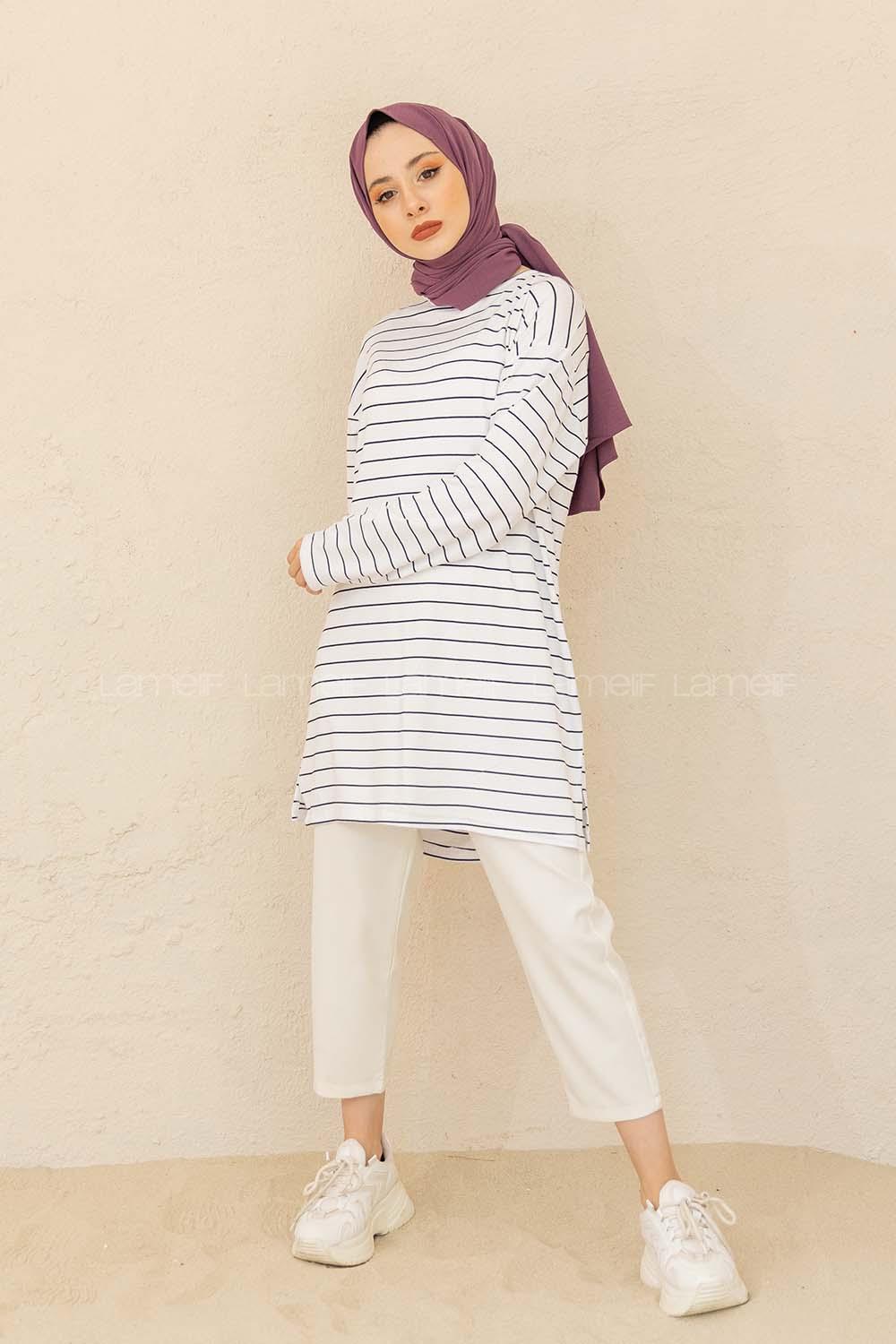 Modalamelif Çizgili Tunik Beyaz