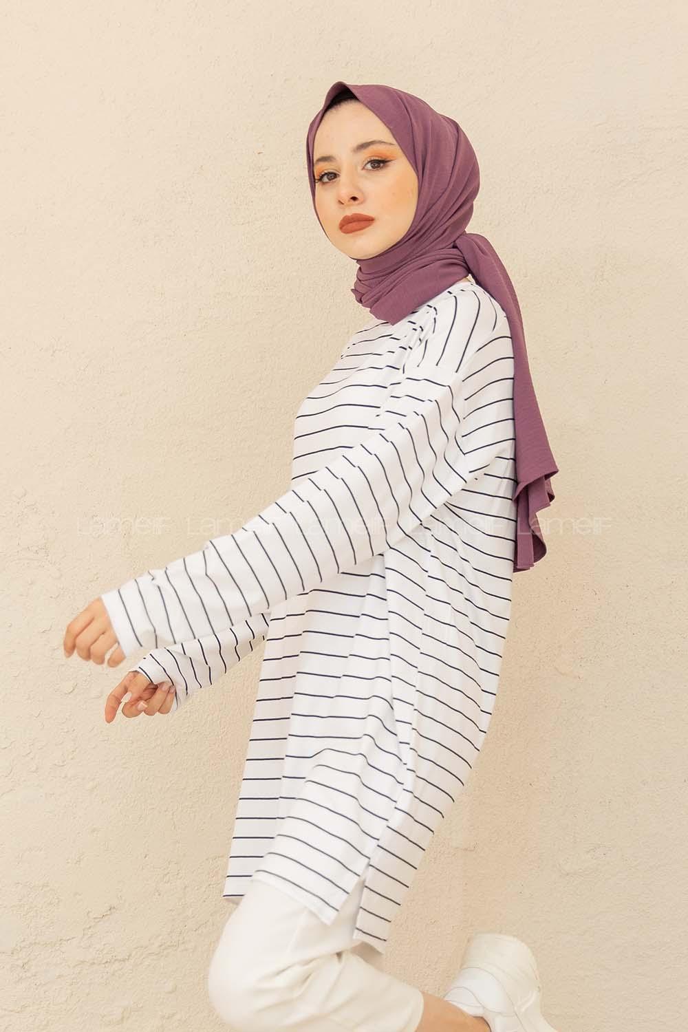 Modalamelif Çizgili Tunik Beyaz
