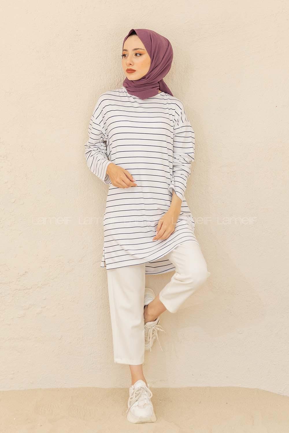 Modalamelif Çizgili Tunik Beyaz