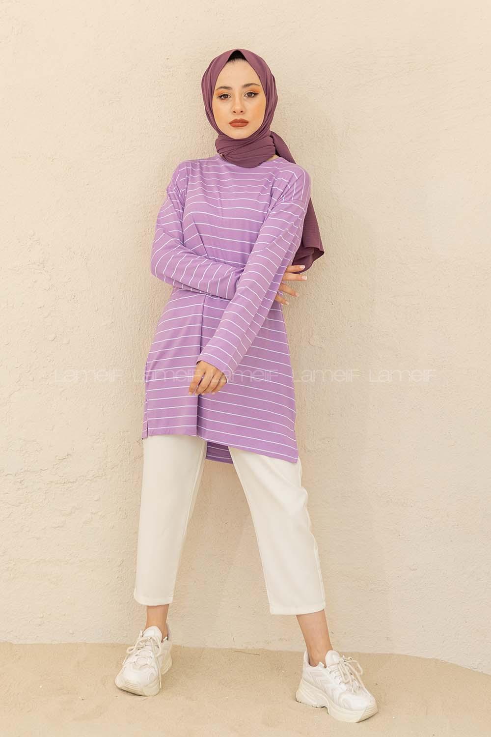 Modalamelif Çizgili Tunik Lila