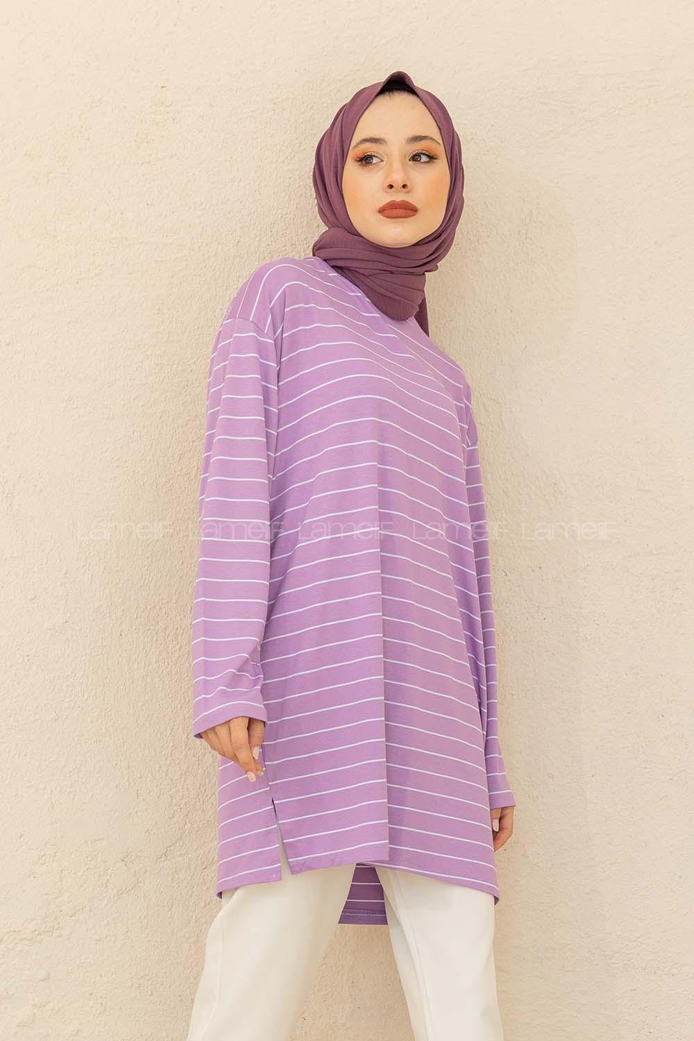 Modalamelif Çizgili Tunik Lila
