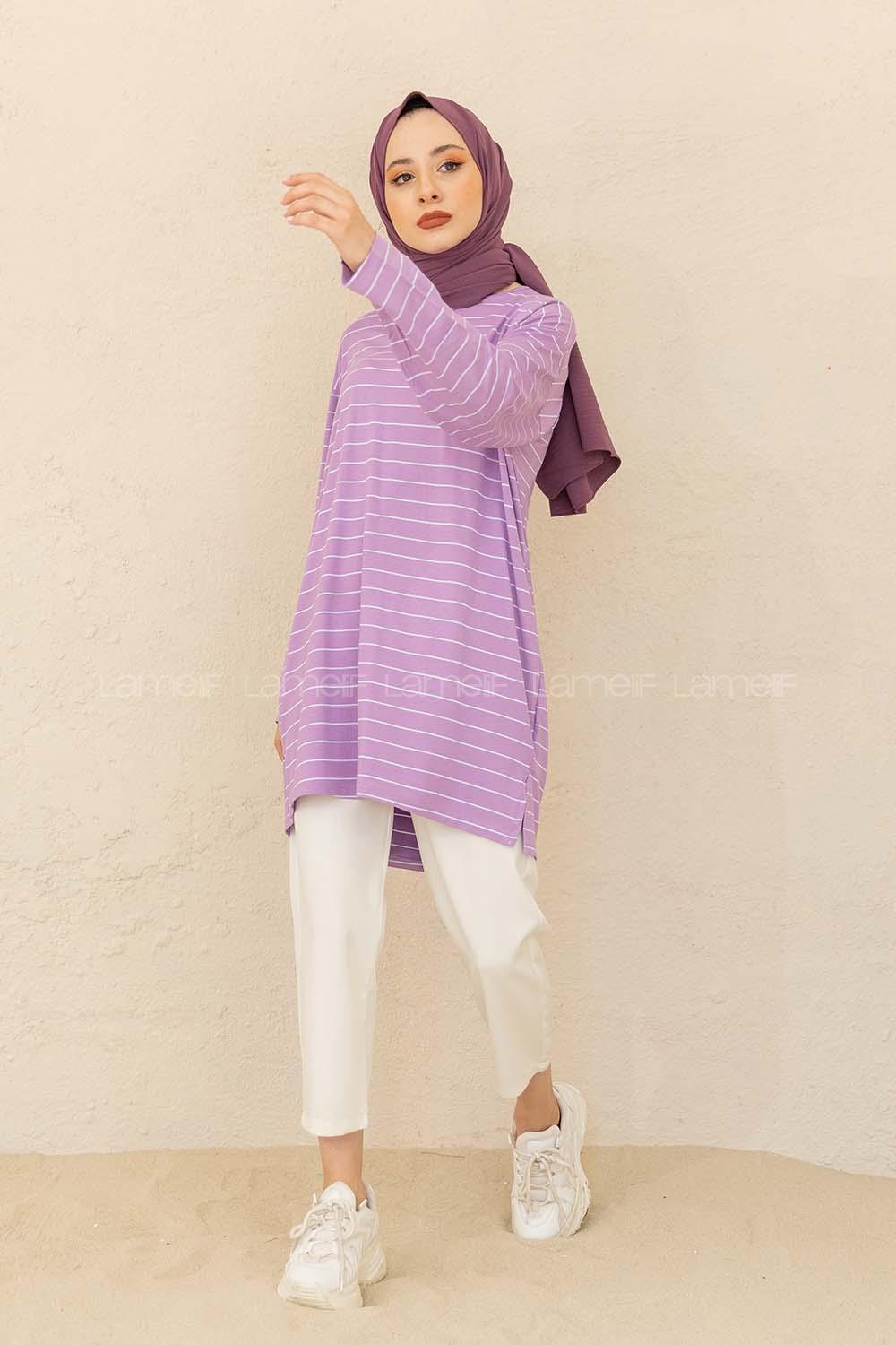 Modalamelif Çizgili Tunik Lila