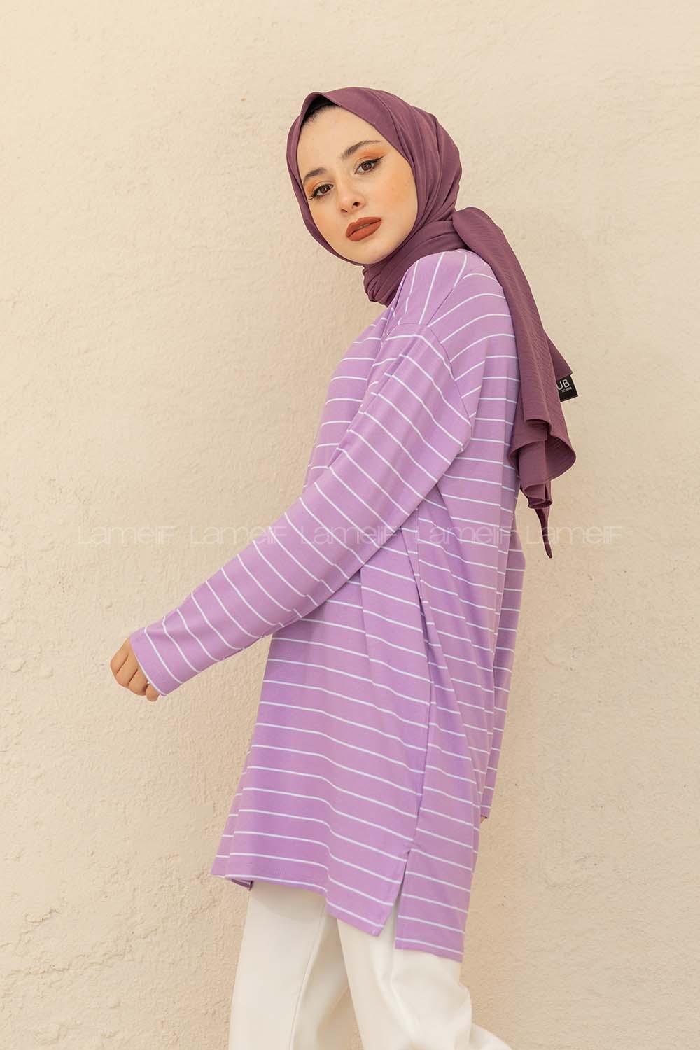 Modalamelif Çizgili Tunik Lila