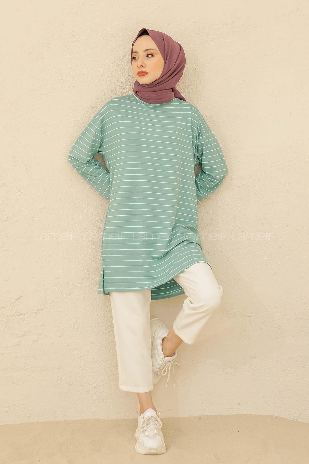 Modalamelif Çizgili Tunik Mint