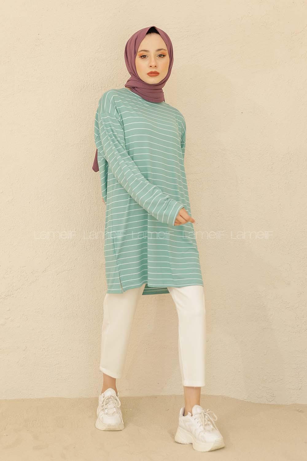Modalamelif Çizgili Tunik Mint