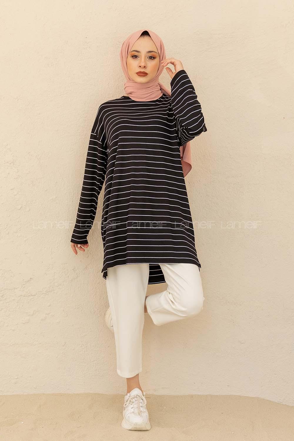 Modalamelif Çizgili Tunik Siyah