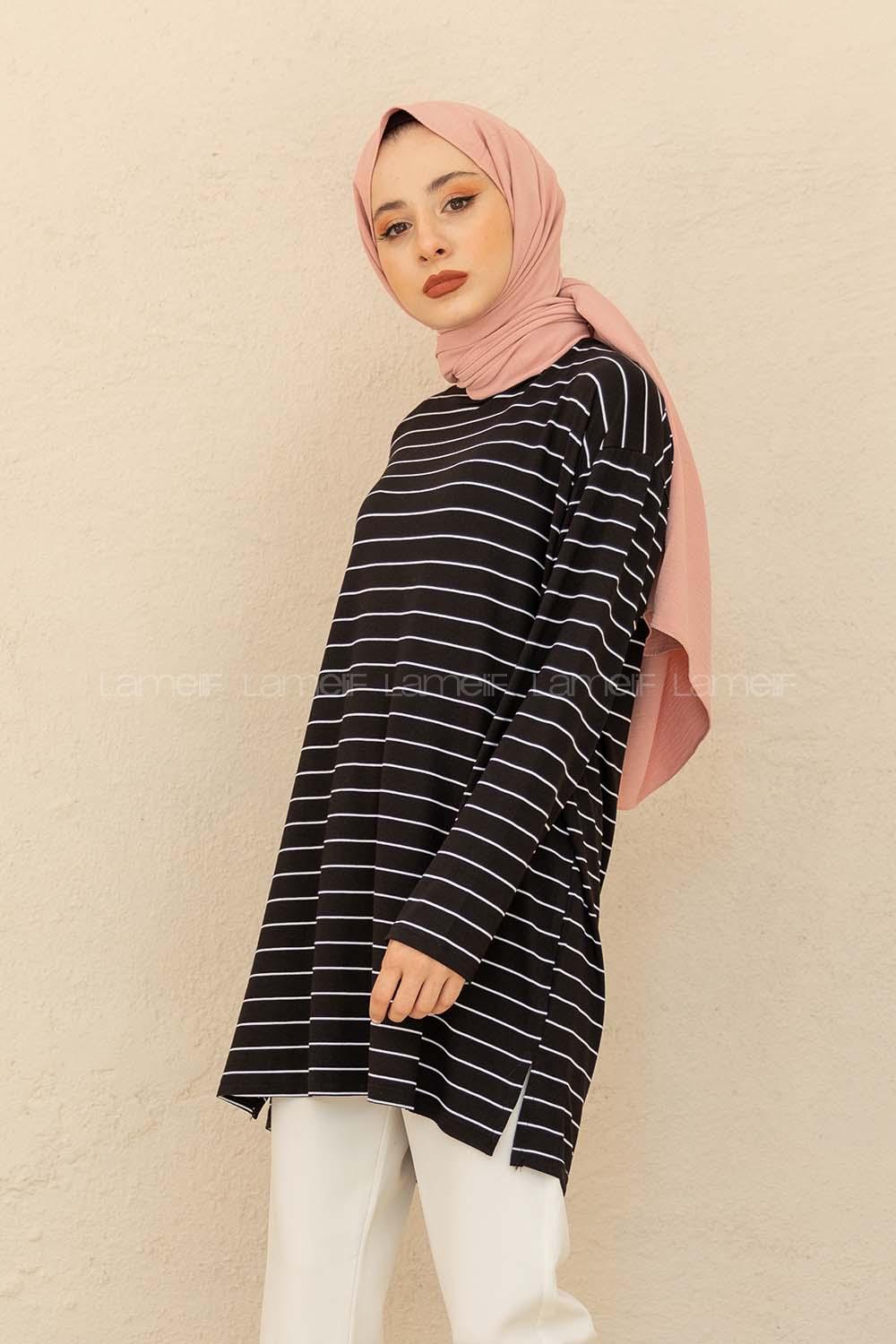 Modalamelif Çizgili Tunik Siyah