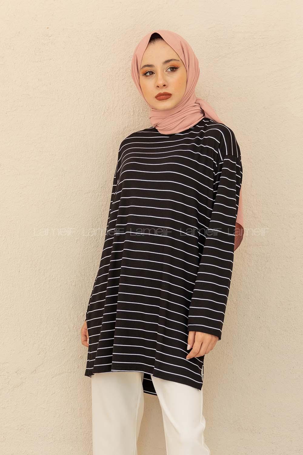 Modalamelif Çizgili Tunik Siyah