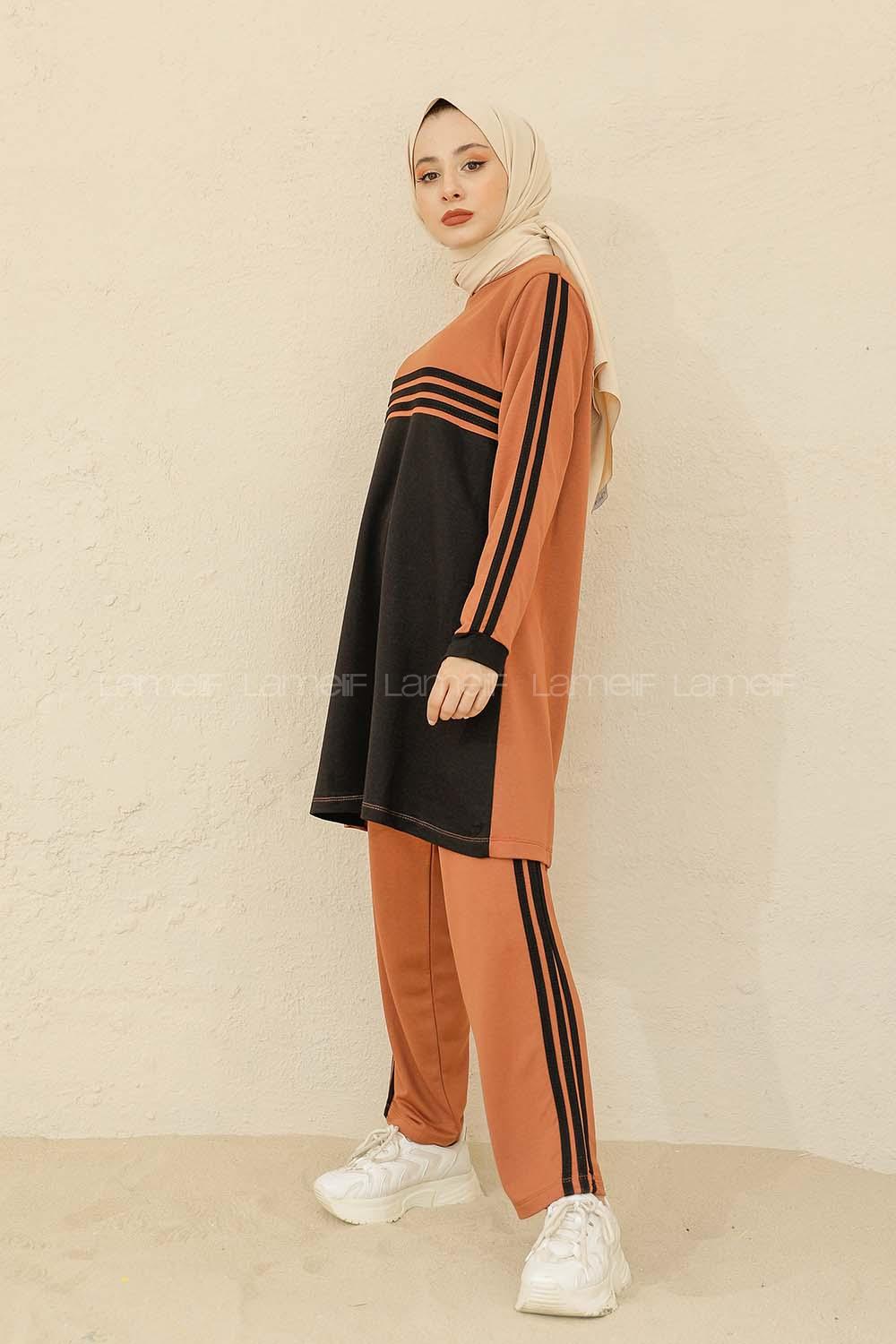 Modalamelif Şerit Çizgili İkili Takım Acı Kahve