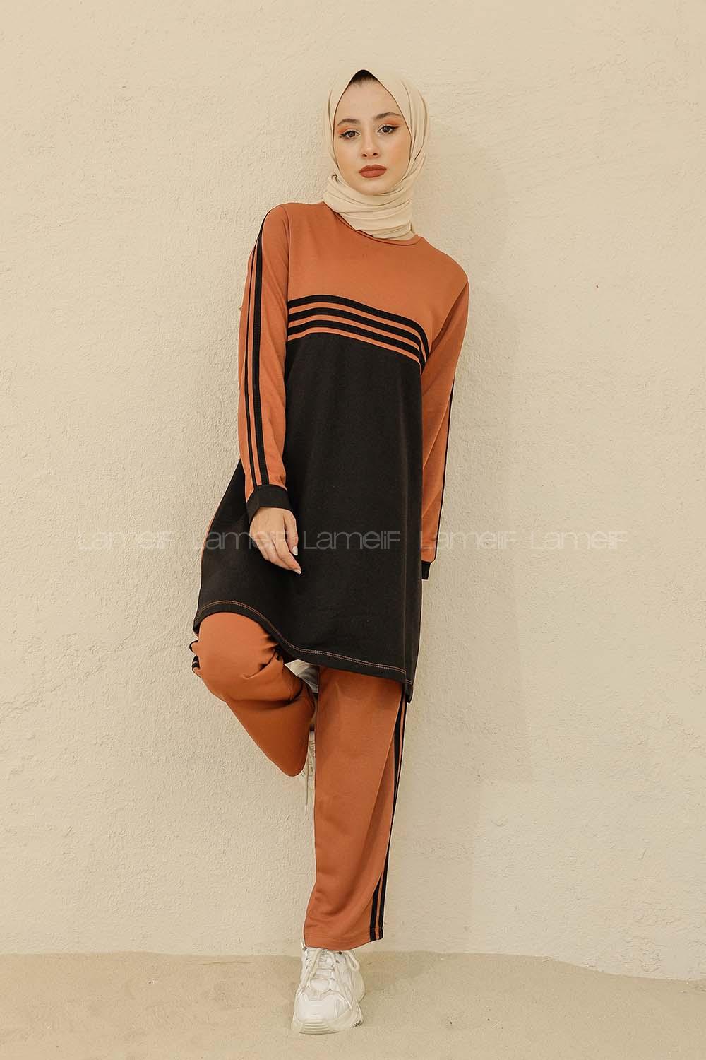 Modalamelif Şerit Çizgili İkili Takım Acı Kahve