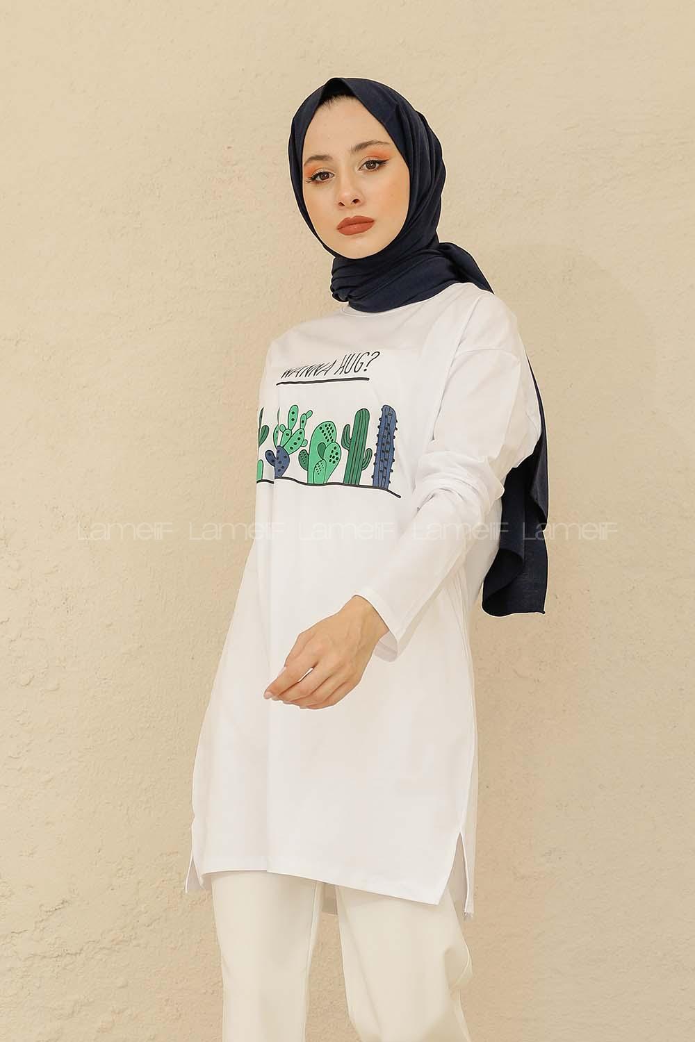 Modalamelif Wanna Hug Baskılı Tunik Beyaz