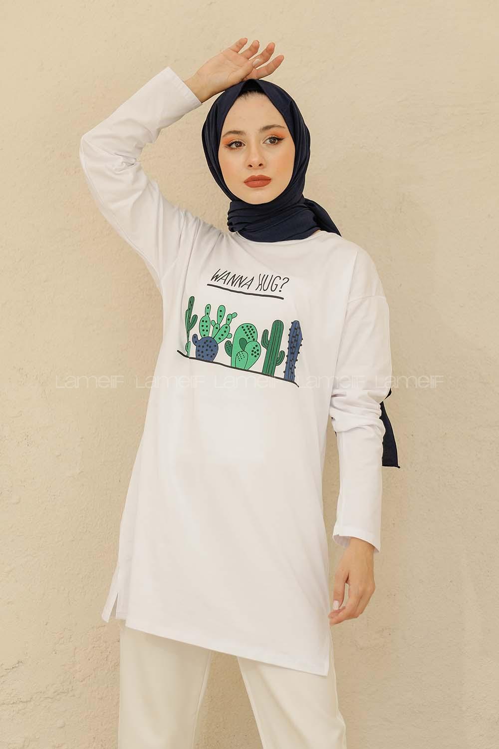 Modalamelif Wanna Hug Baskılı Tunik Beyaz