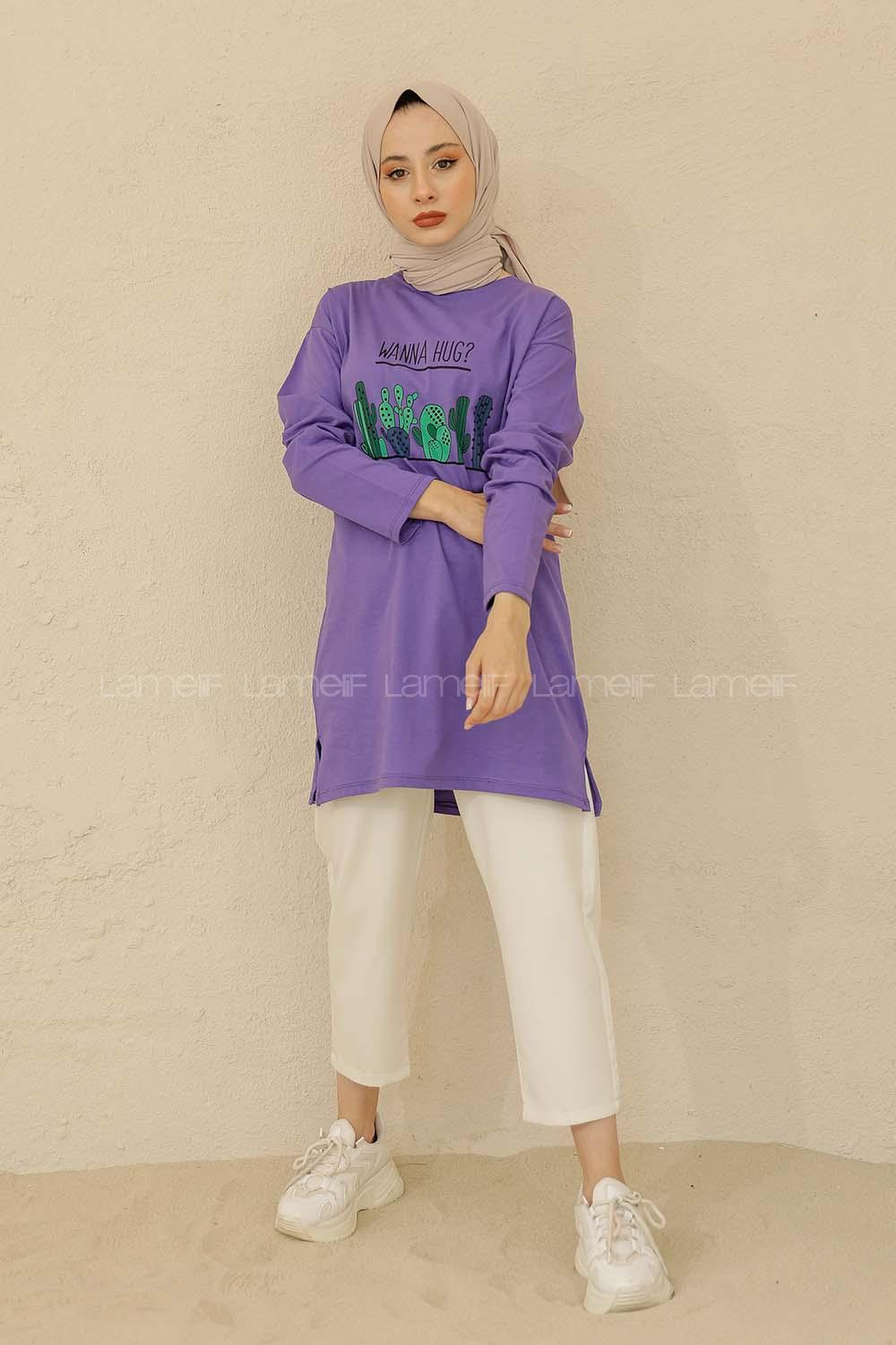 Modalamelif Wanna Hug Baskılı Tunik Mor