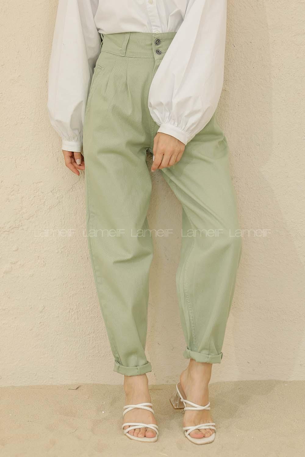 Modalamelif Yüksek Bel Balon Mom Jean Çağla