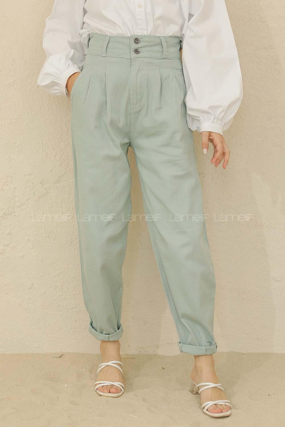 Modalamelif Yüksek Bel Balon Mom Jean Mint