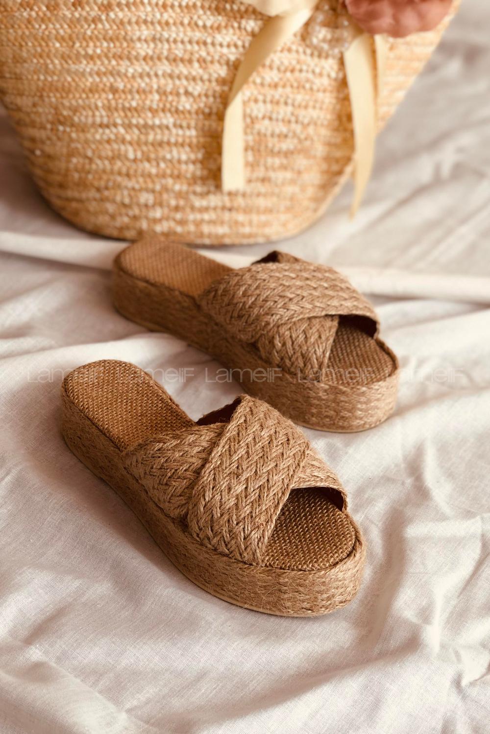 Modalamelif Çapraz Hasır Terlik Vizonrengi