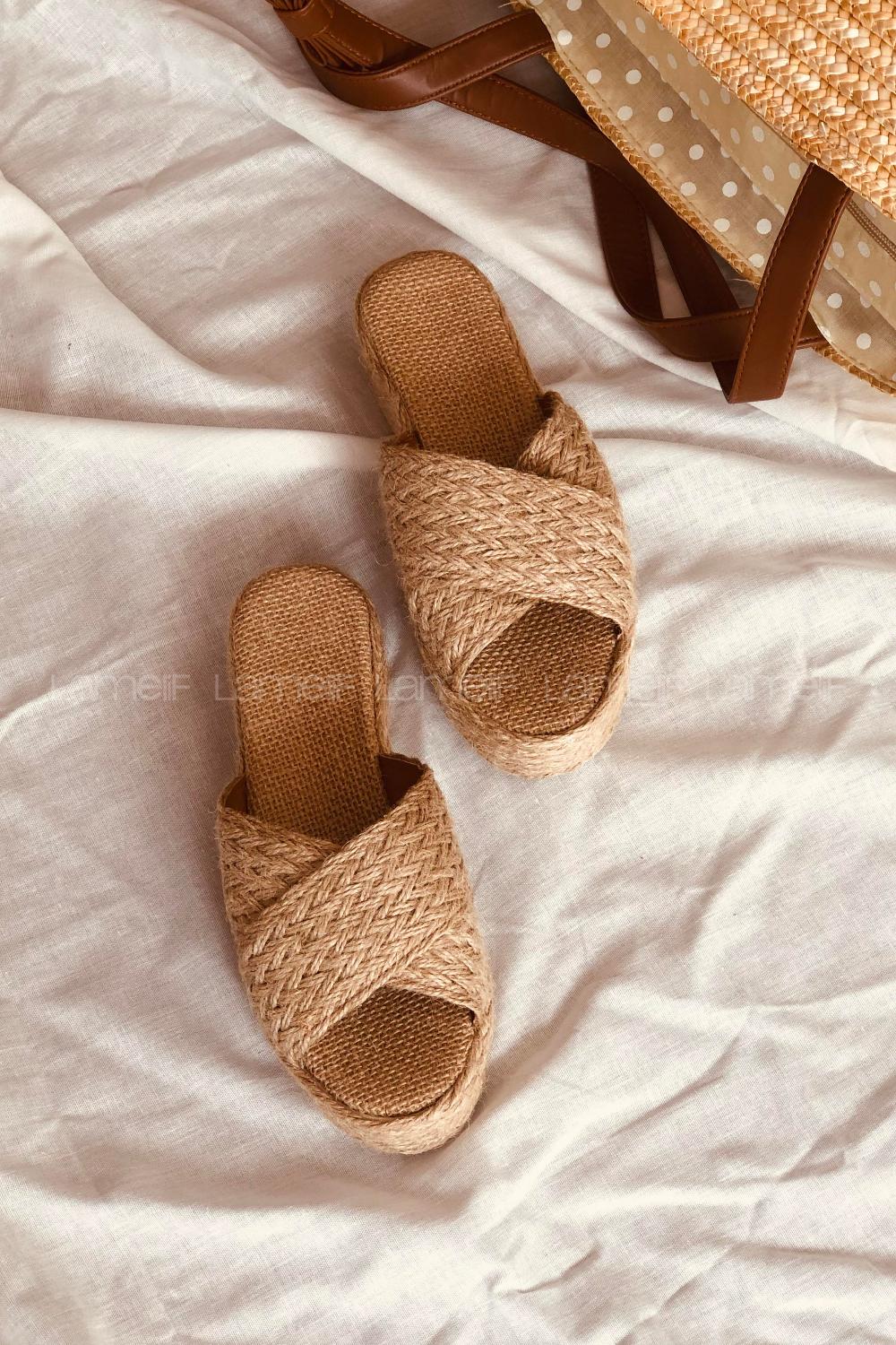 Modalamelif Çapraz Hasır Terlik Vizonrengi