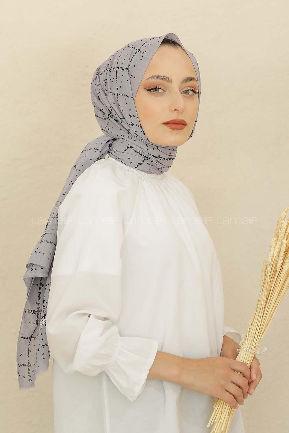 Modalamelif Açık Gri Ekose Desen Pamuk Vual Şal