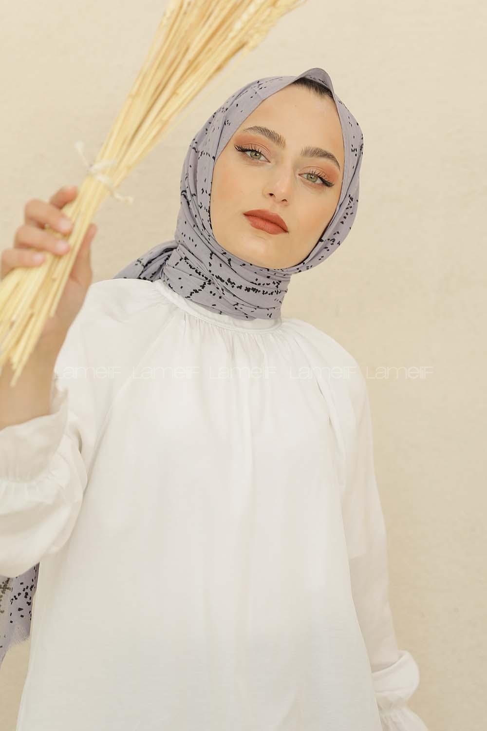 Modalamelif Açık Gri Ekose Desen Pamuk Vual Şal