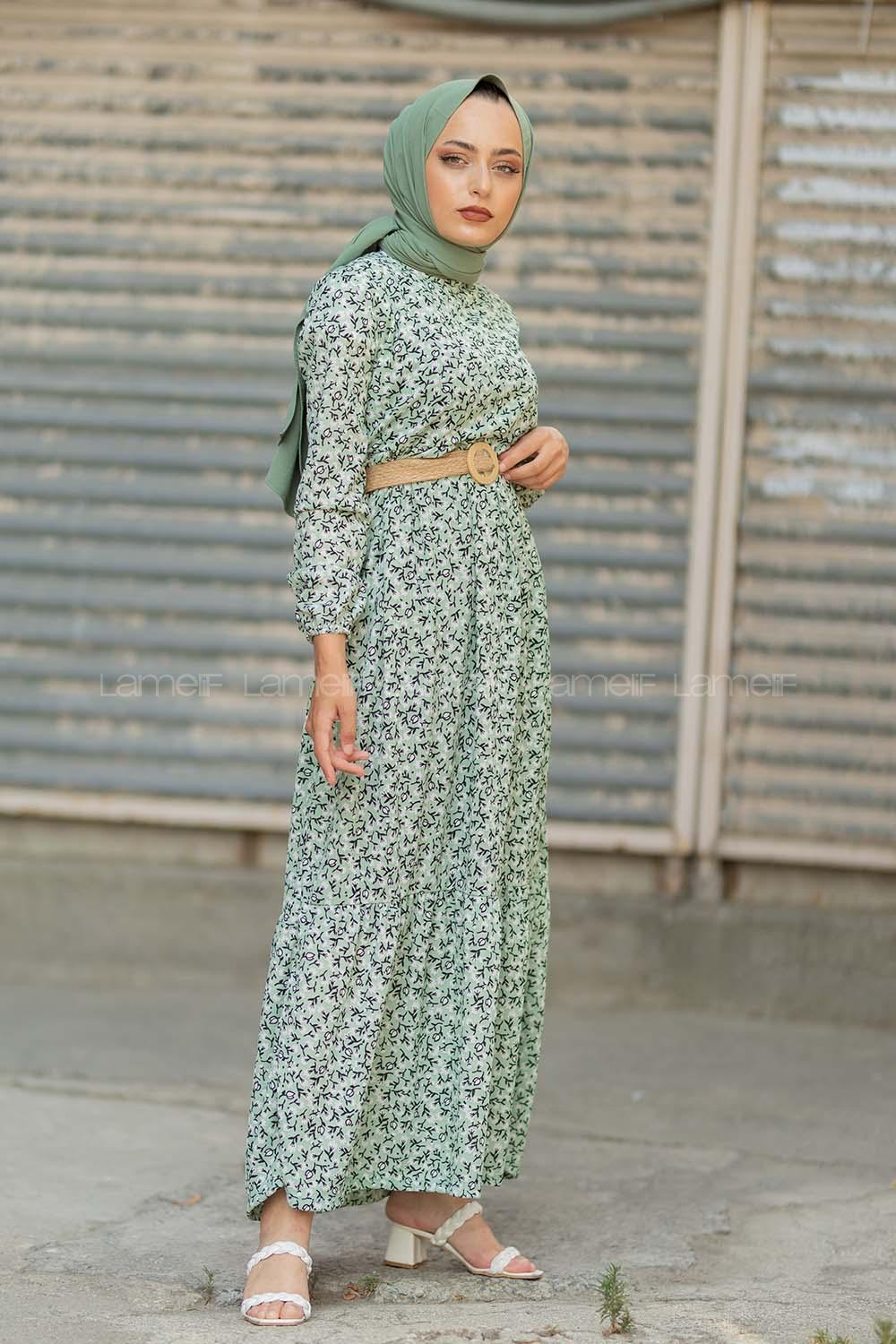 Modalamelif Hasır Kemerli Gelincik Elbise Çağla