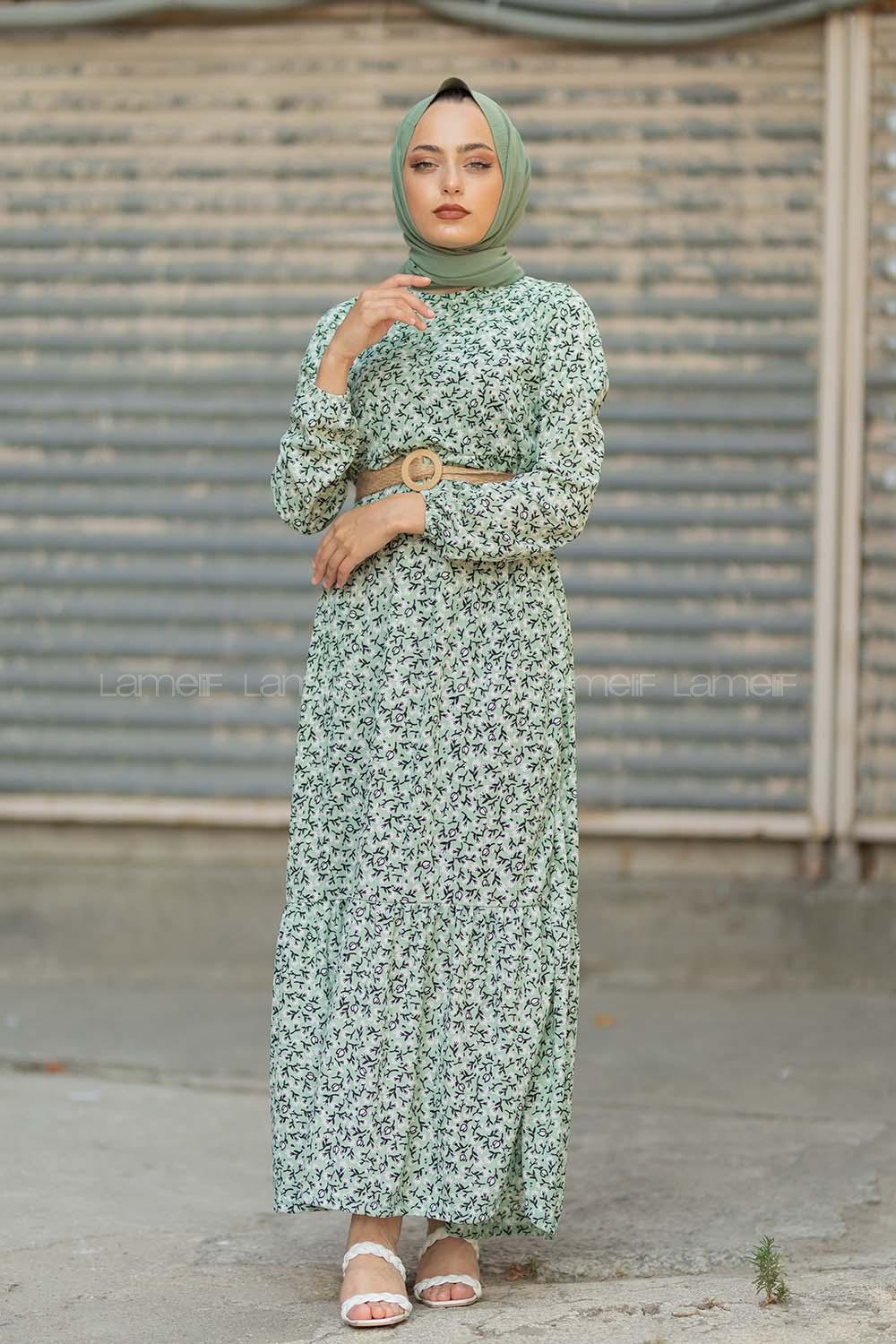 Modalamelif Hasır Kemerli Gelincik Elbise Çağla