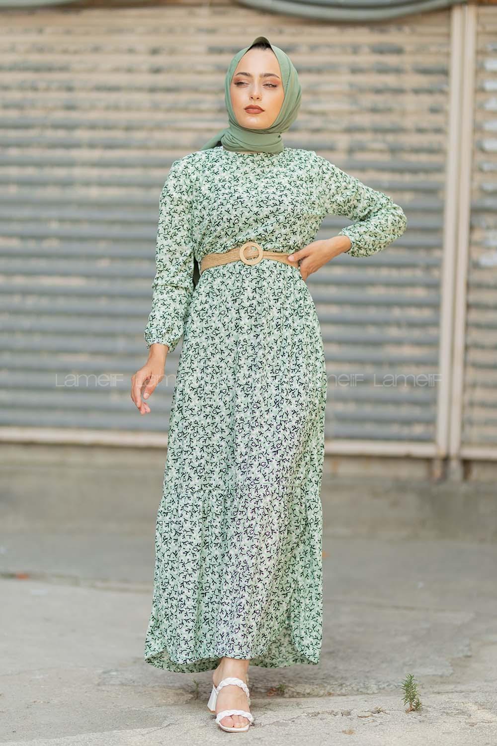 Modalamelif Hasır Kemerli Gelincik Elbise Çağla