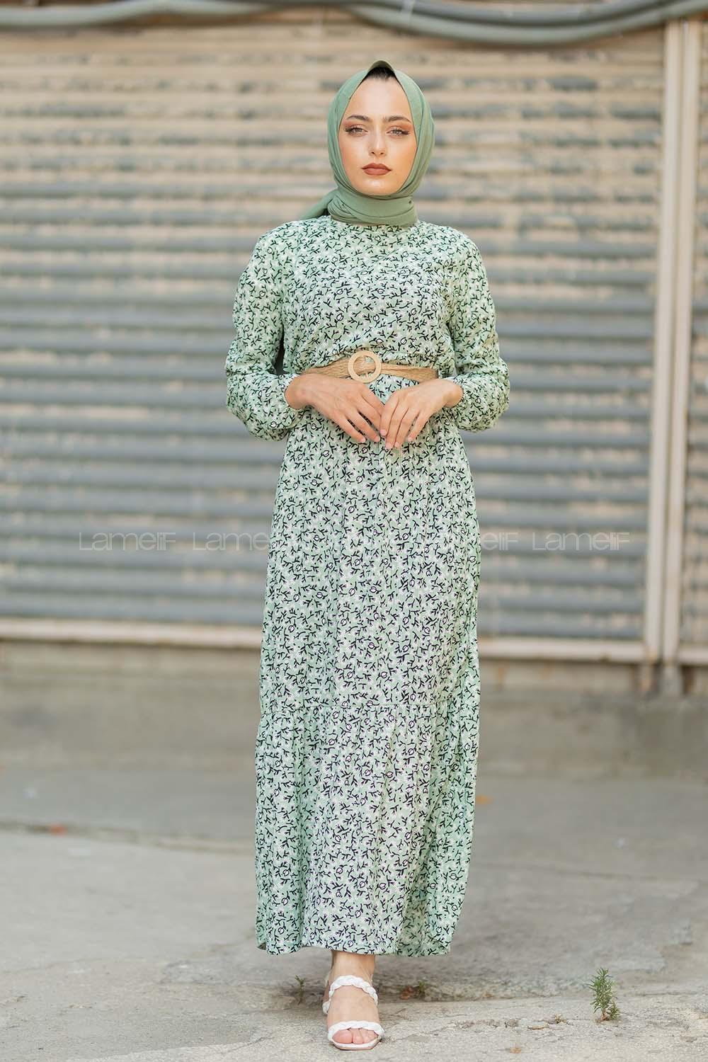 Modalamelif Hasır Kemerli Gelincik Elbise Çağla