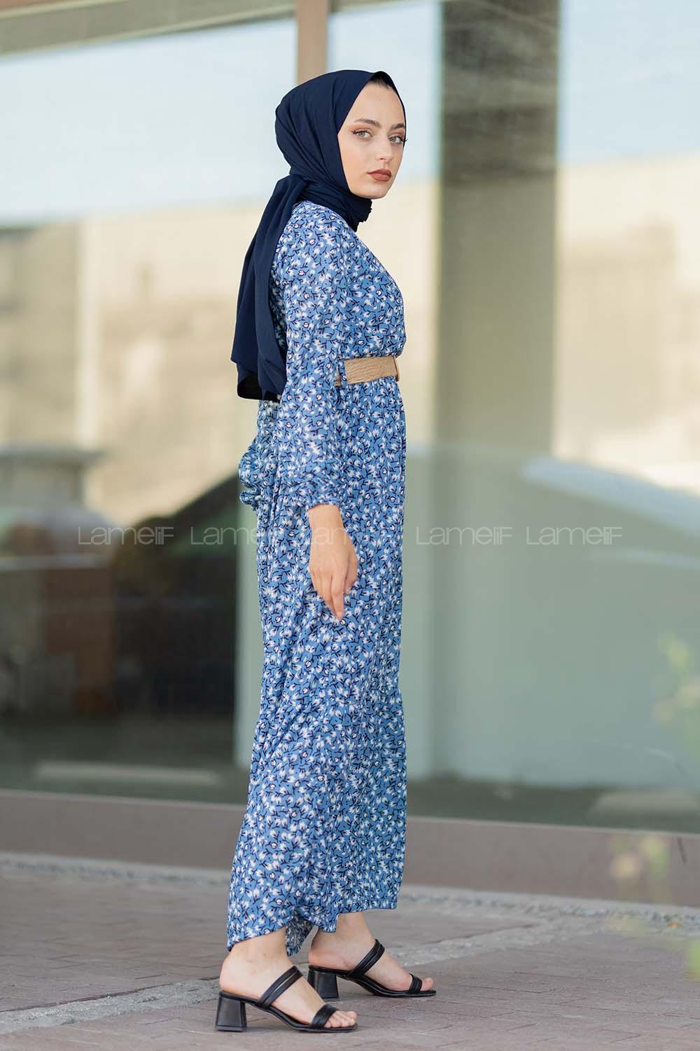 Modalamelif Hasır Kemerli Gelincik Elbise İndigo