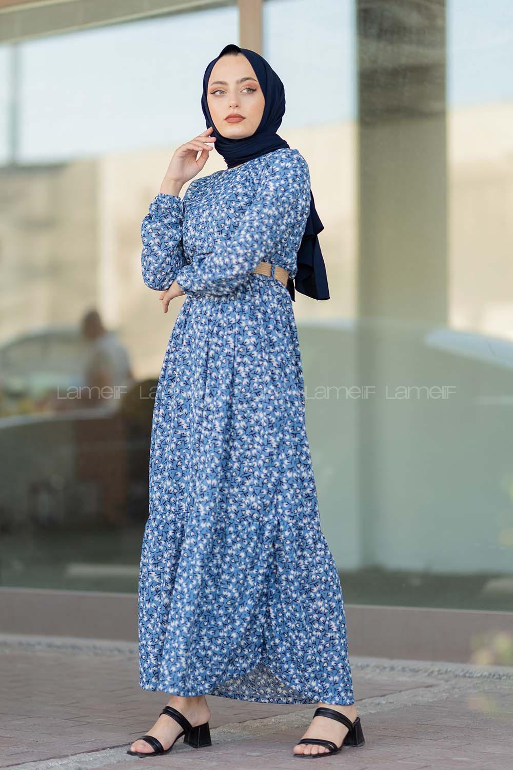 Modalamelif Hasır Kemerli Gelincik Elbise İndigo