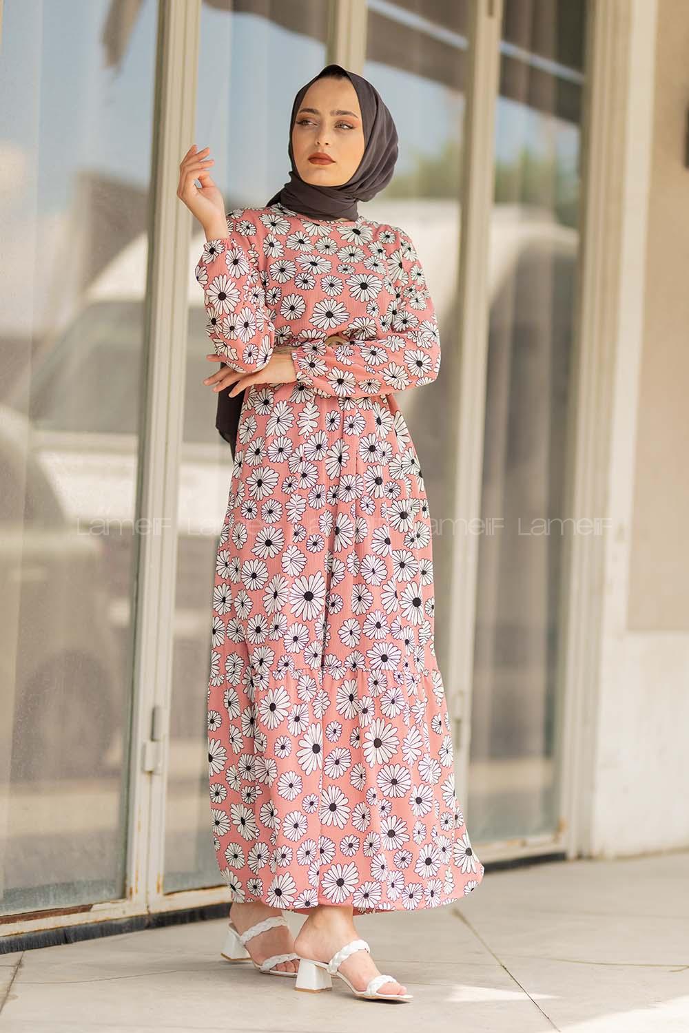 Modalamelif Hasır Kemerli Papatya Elbise Pudra