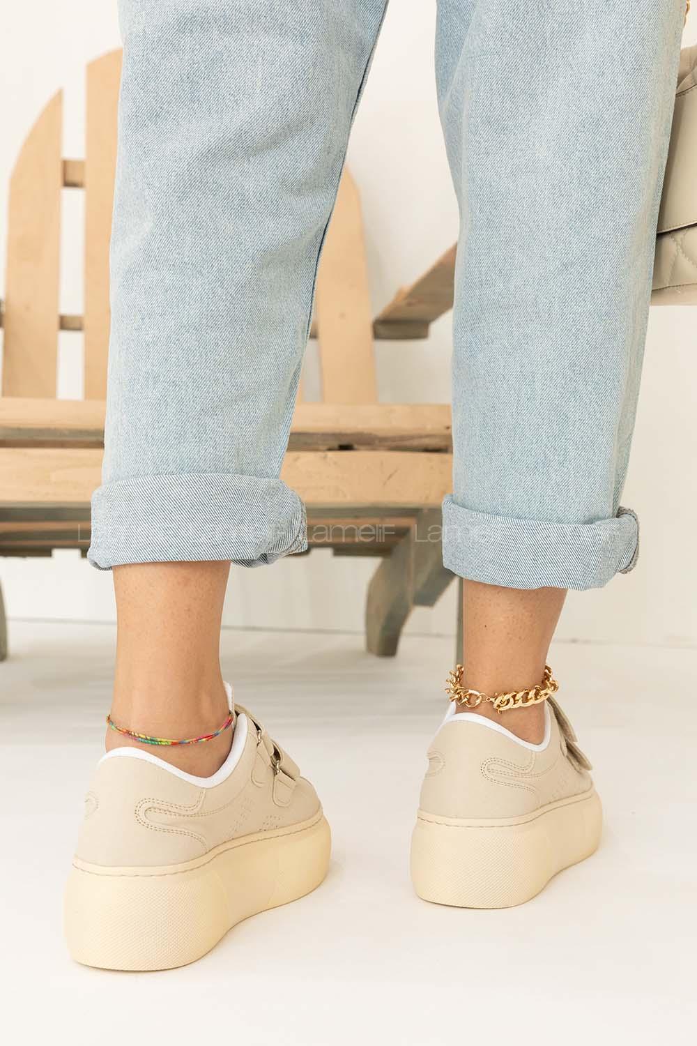 Modalamelif Kalın Taban Cırtlı Spor Ayakkabı Bej