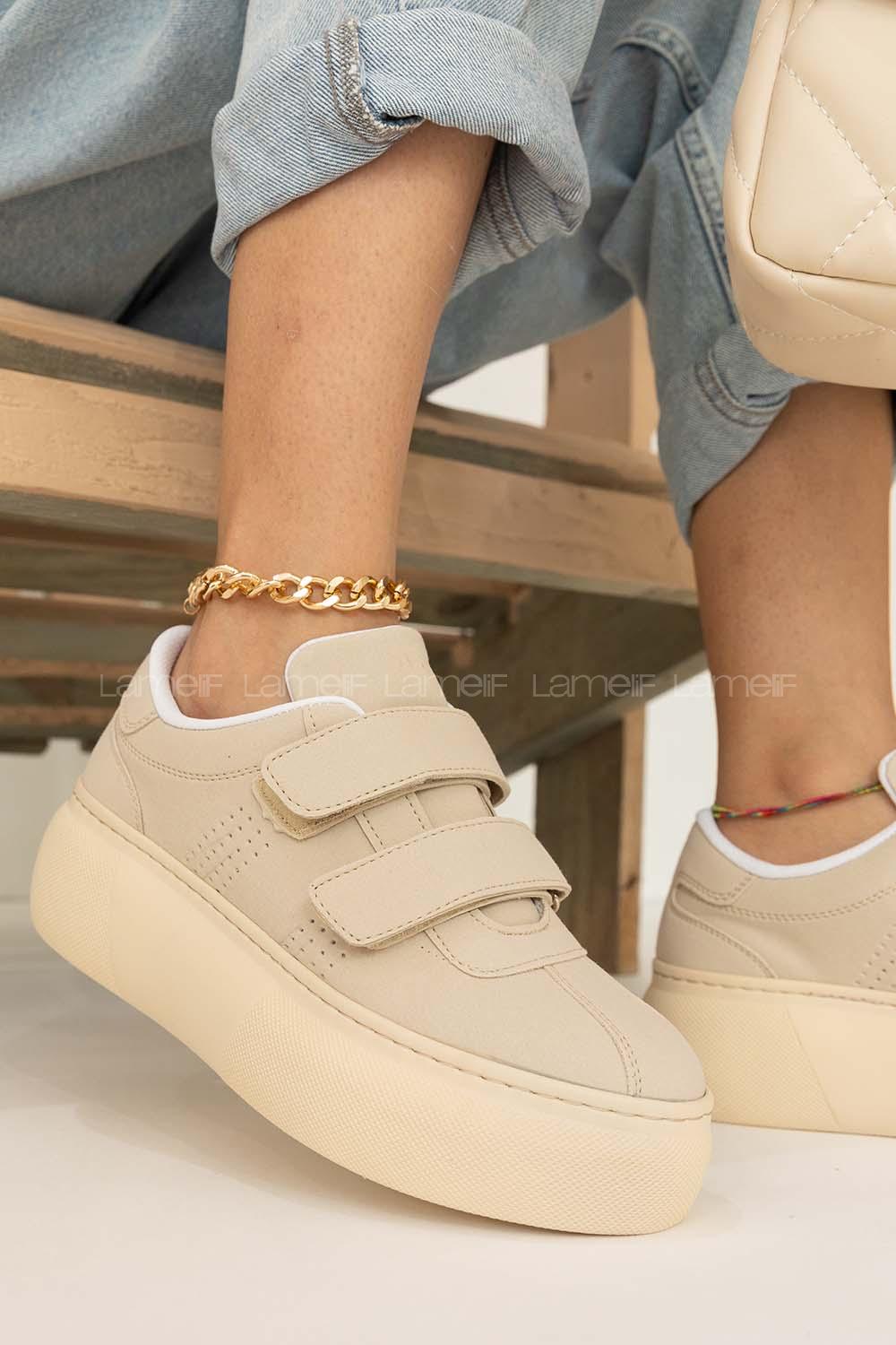 Modalamelif Kalın Taban Cırtlı Spor Ayakkabı Bej