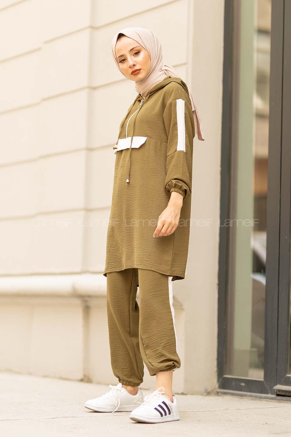 Modalamelif Kapak Cepli Garnili Takım Haki