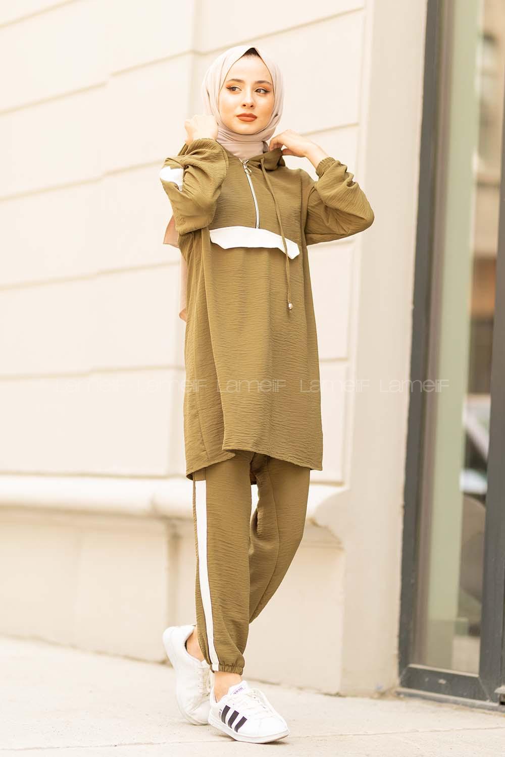 Modalamelif Kapak Cepli Garnili Takım Haki