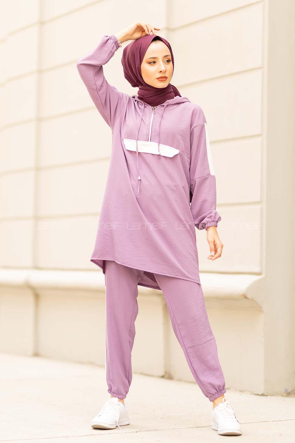 Modalamelif Kapak Cepli Garnili Takım Lila