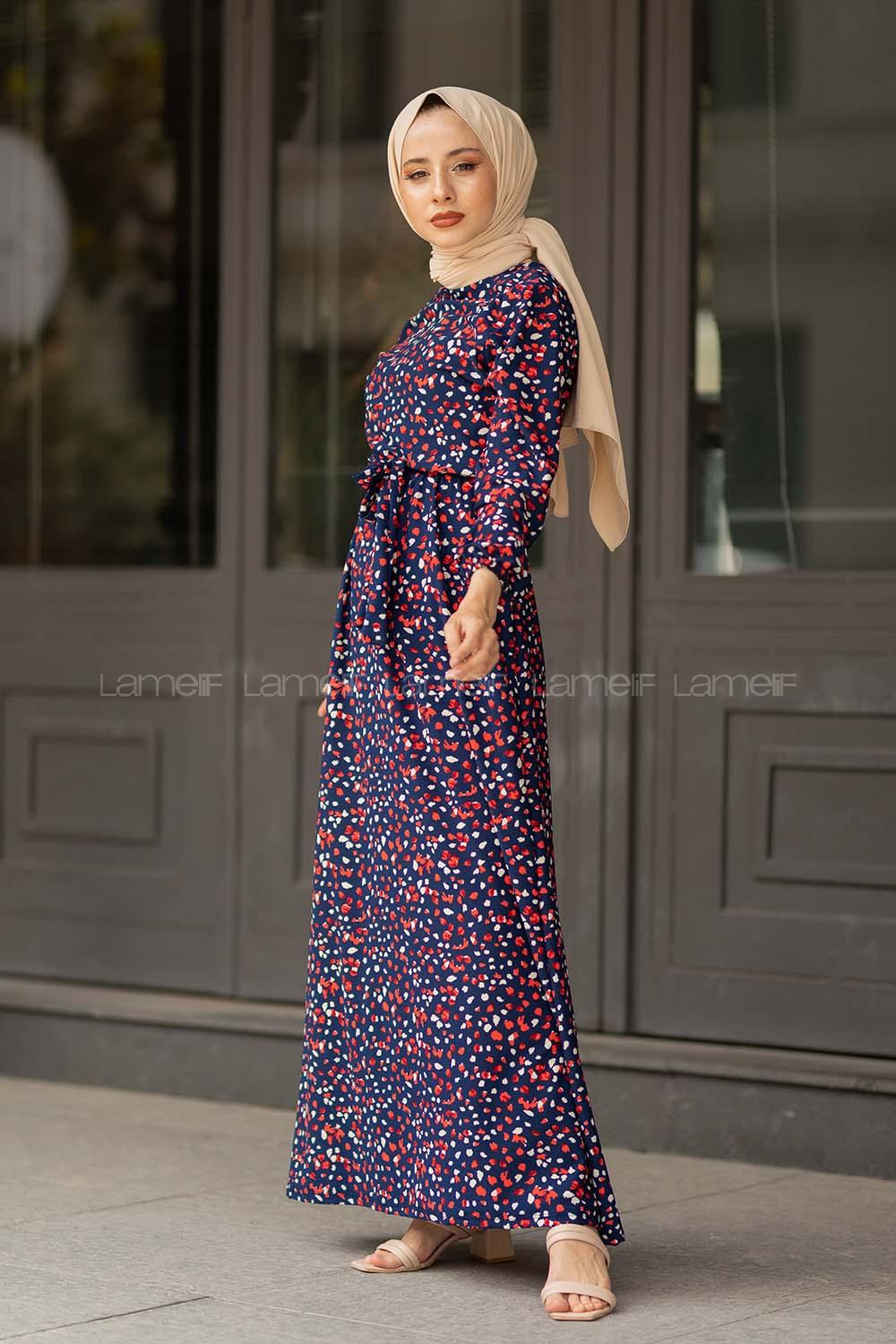 Modalamelif  Leopar Desen Elbise Lacivert