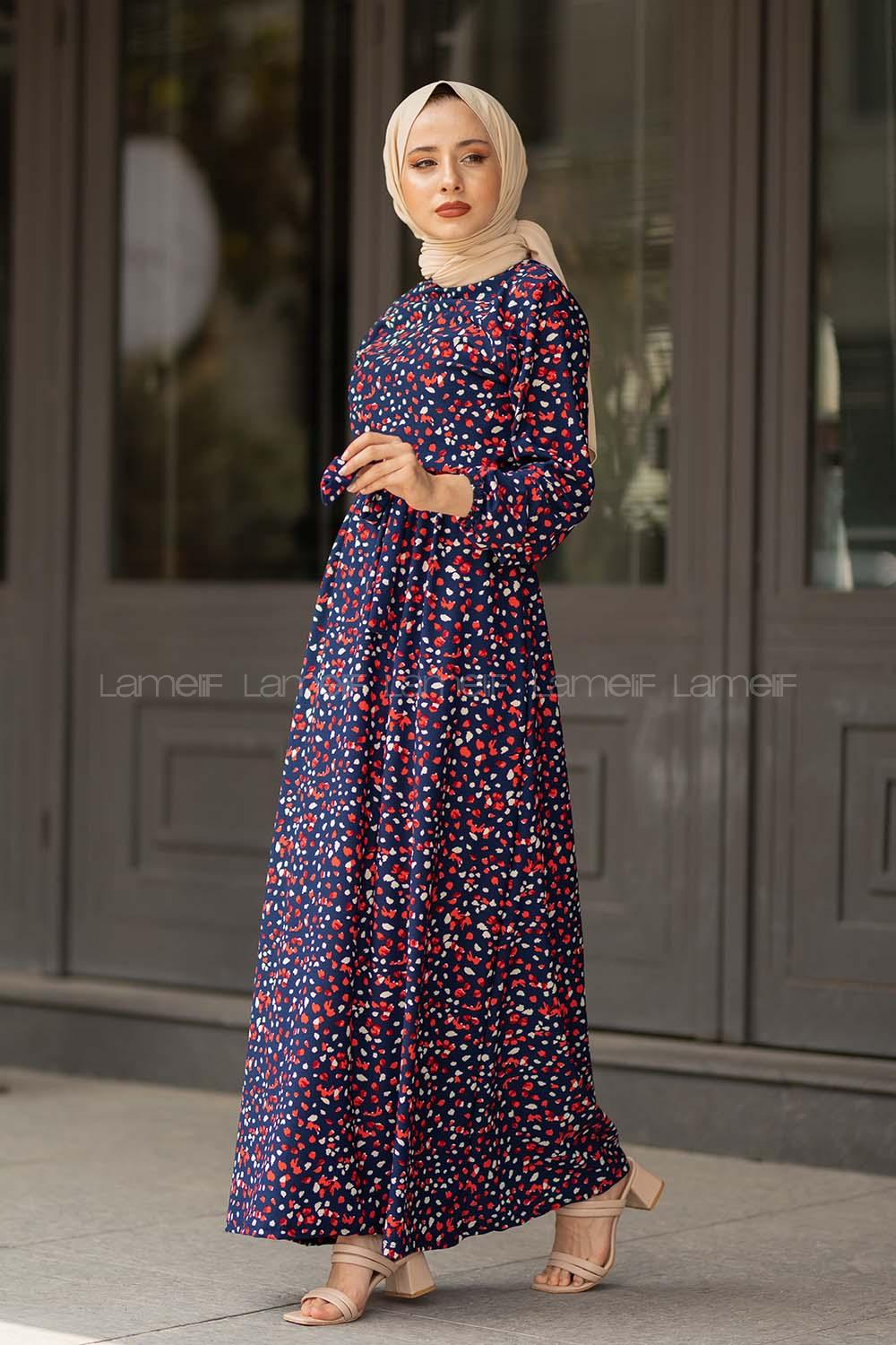 Modalamelif  Leopar Desen Elbise Lacivert