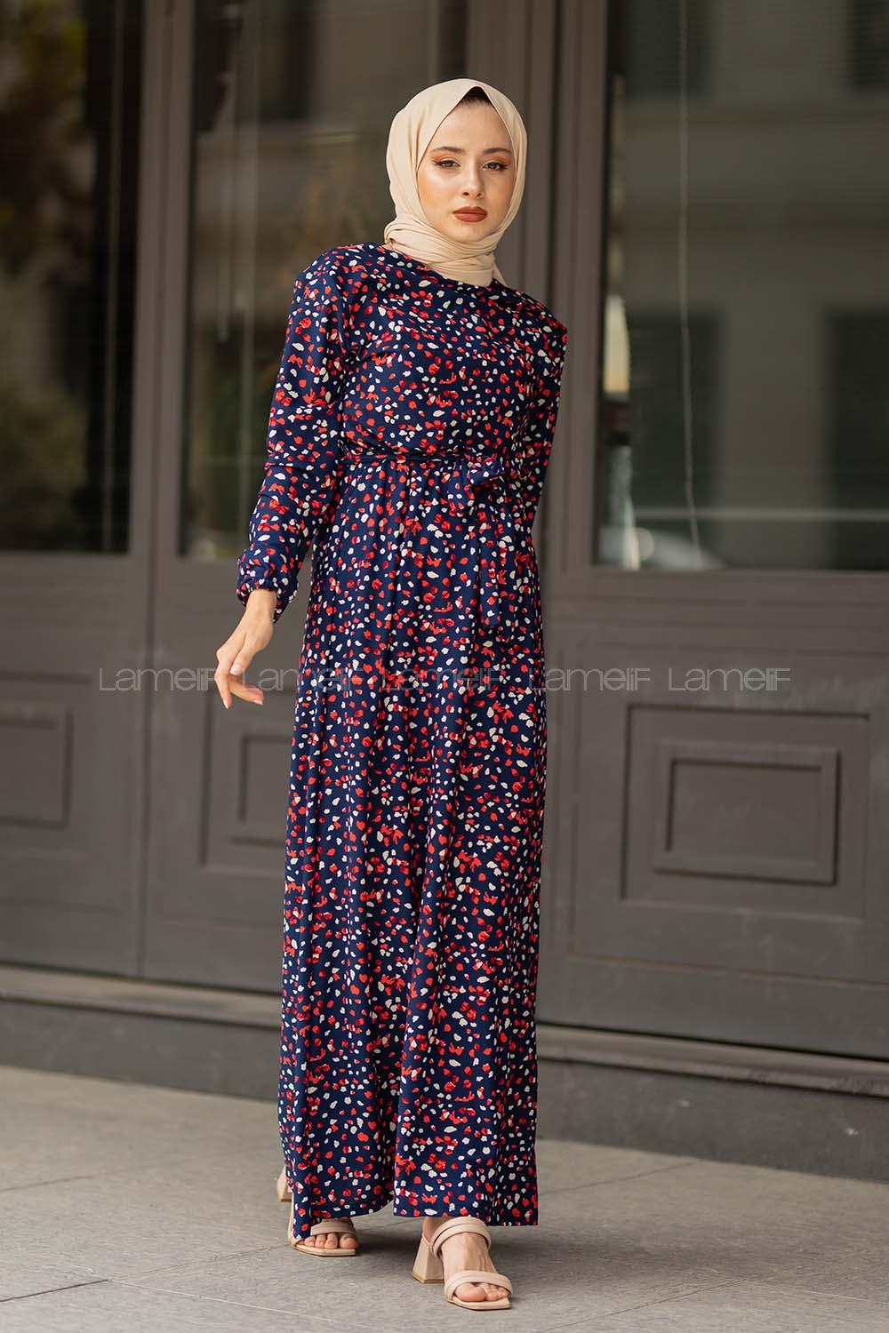 Modalamelif  Leopar Desen Elbise Lacivert