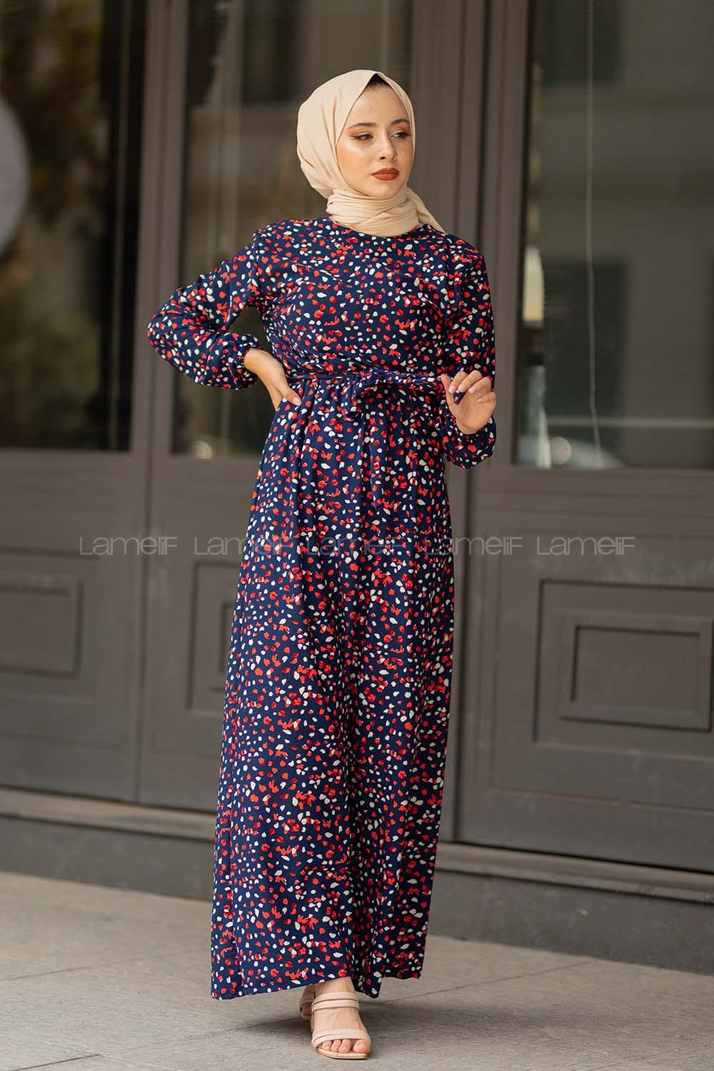 Modalamelif  Leopar Desen Elbise Lacivert