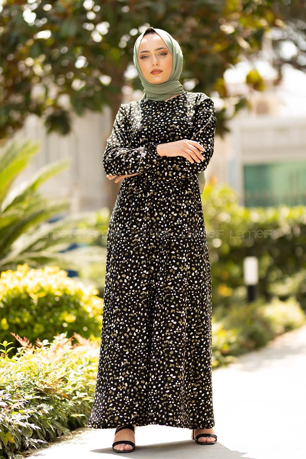 Modalamelif  Leopar Desen Elbise Siyah Haki