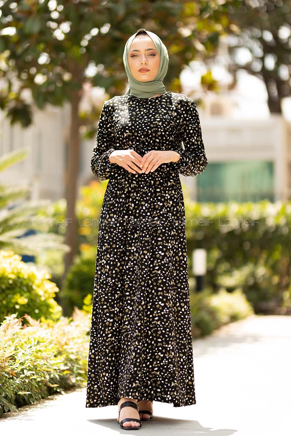 Modalamelif  Leopar Desen Elbise Siyah Haki