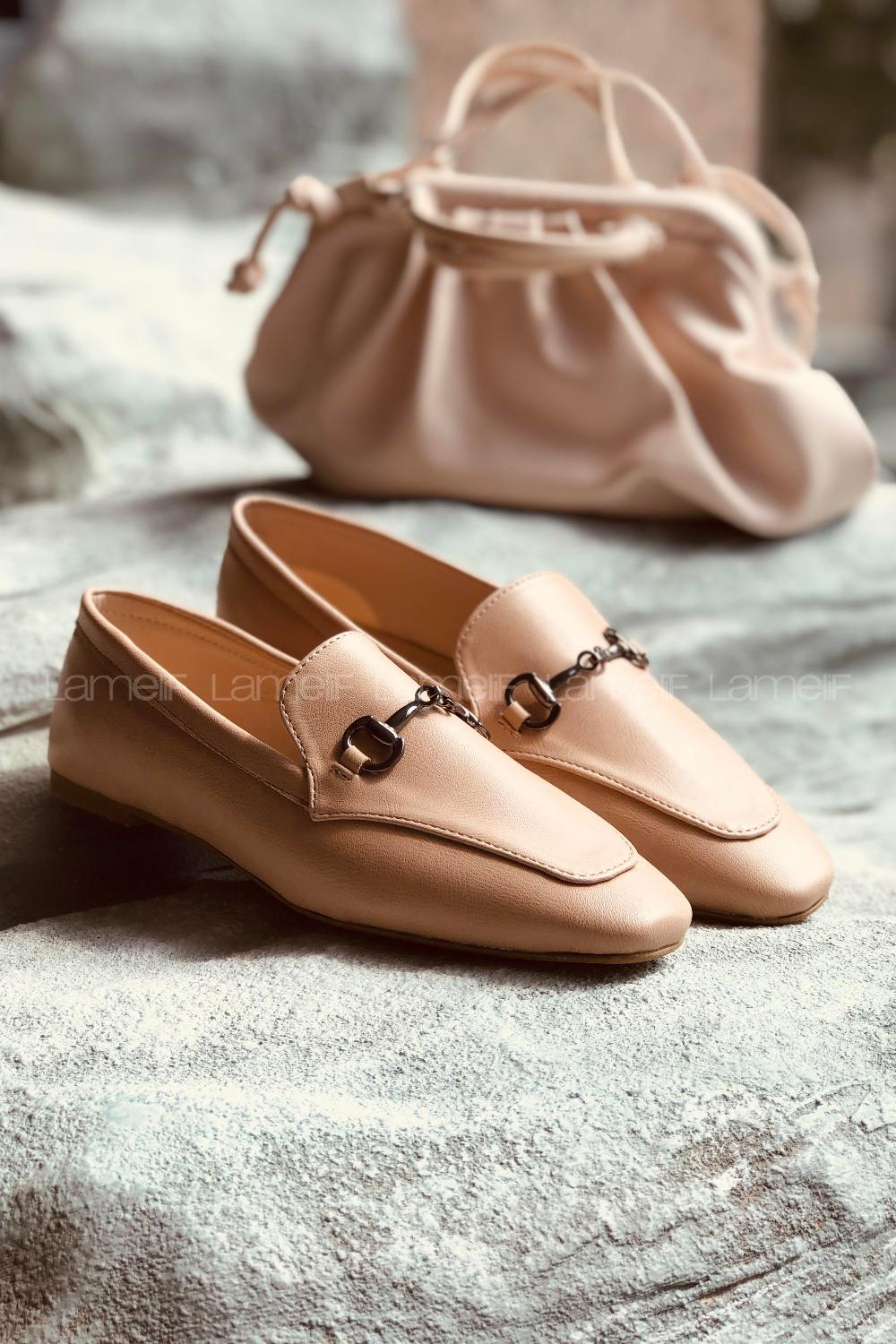 Modalamelif Metal Aksesuarlı Babet Krem