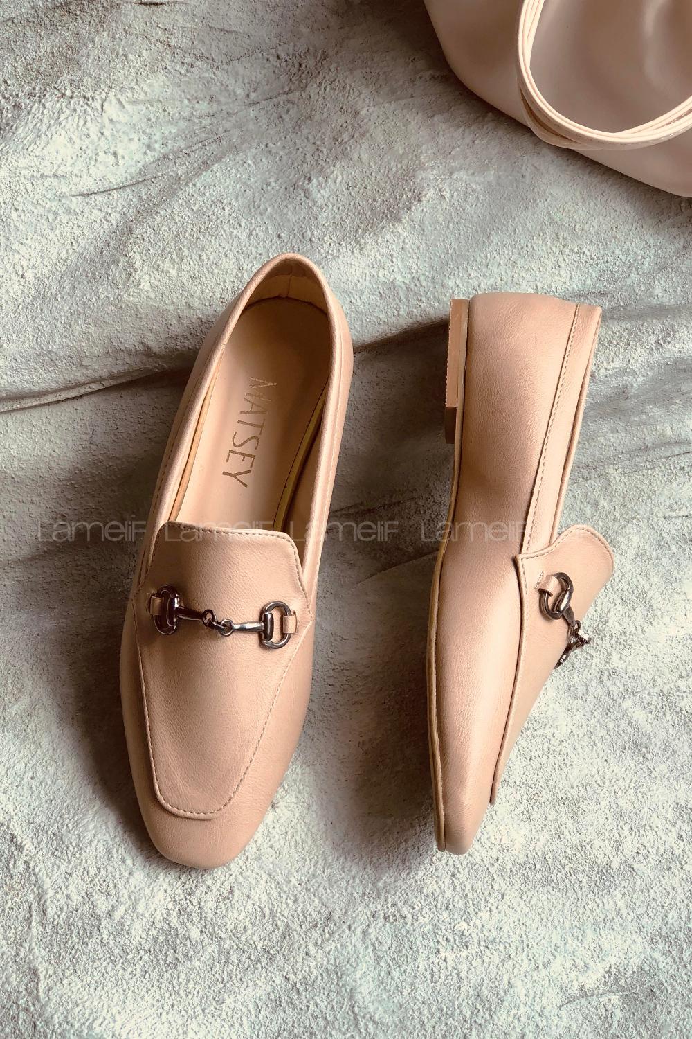 Modalamelif Metal Aksesuarlı Babet Krem