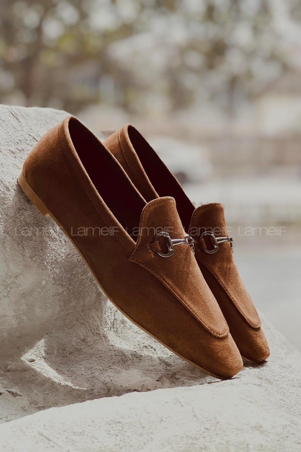 Modalamelif Metal Aksesuarlı Nubuk Babet Kahve