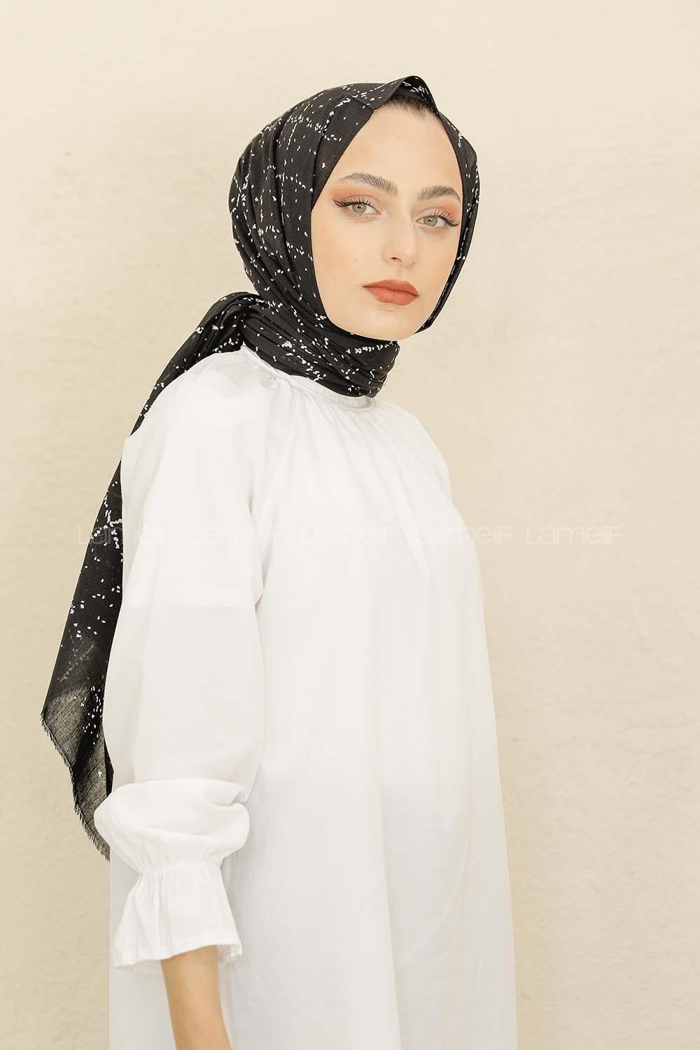 Modalamelif Siyah Renk Ekose Desen Pamuk Vual Şal