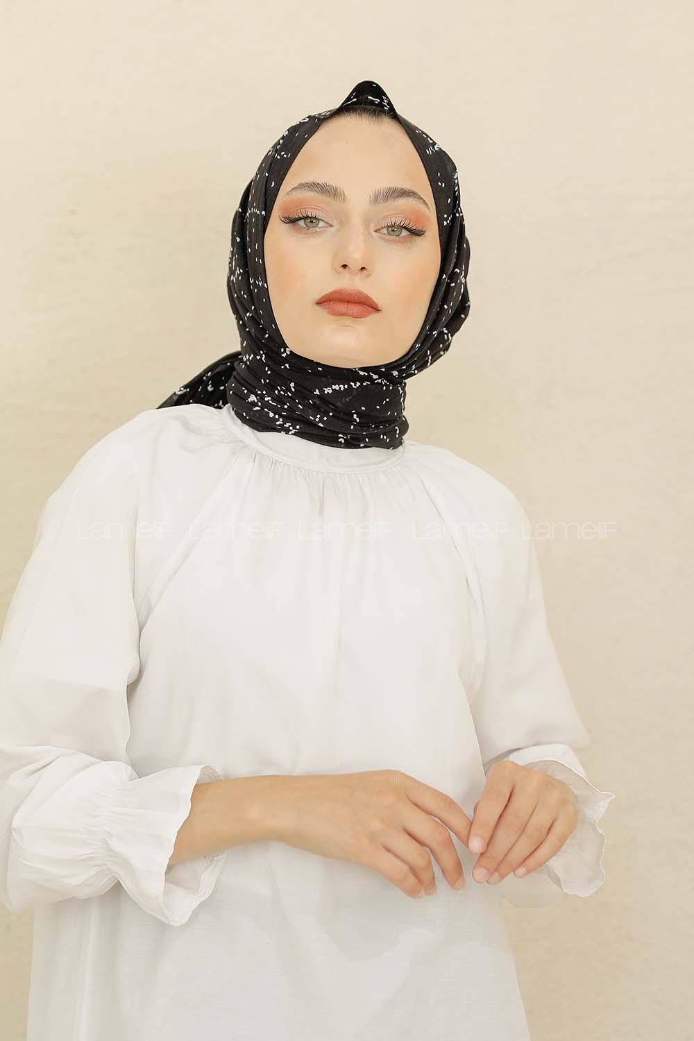 Modalamelif Siyah Renk Ekose Desen Pamuk Vual Şal