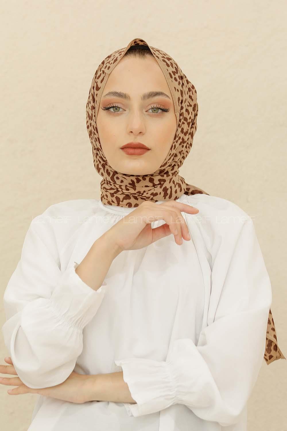 Modalamelif Vizonrengi Rengi Taş Motifli Pamuk Vual Şal