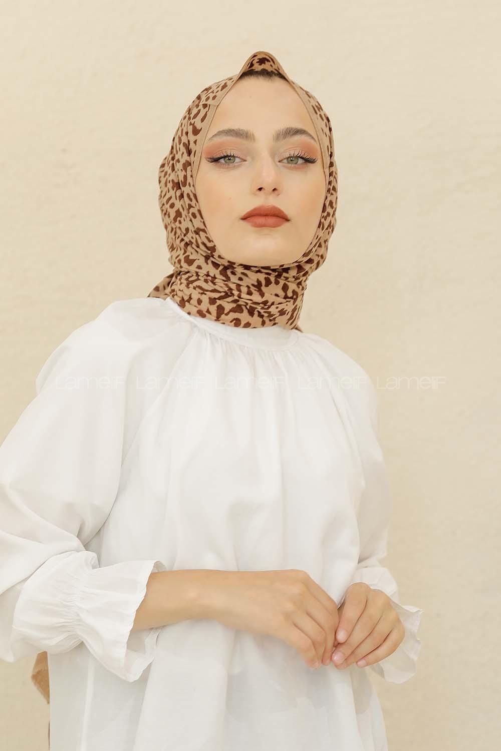 Modalamelif Vizonrengi Rengi Taş Motifli Pamuk Vual Şal