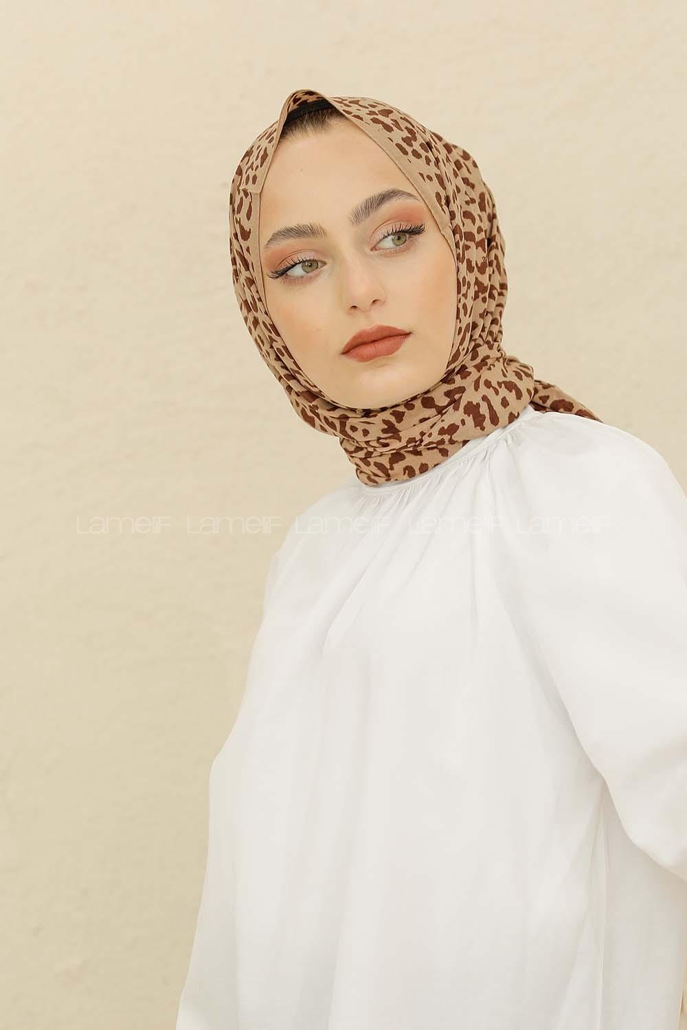 Modalamelif Vizonrengi Rengi Taş Motifli Pamuk Vual Şal