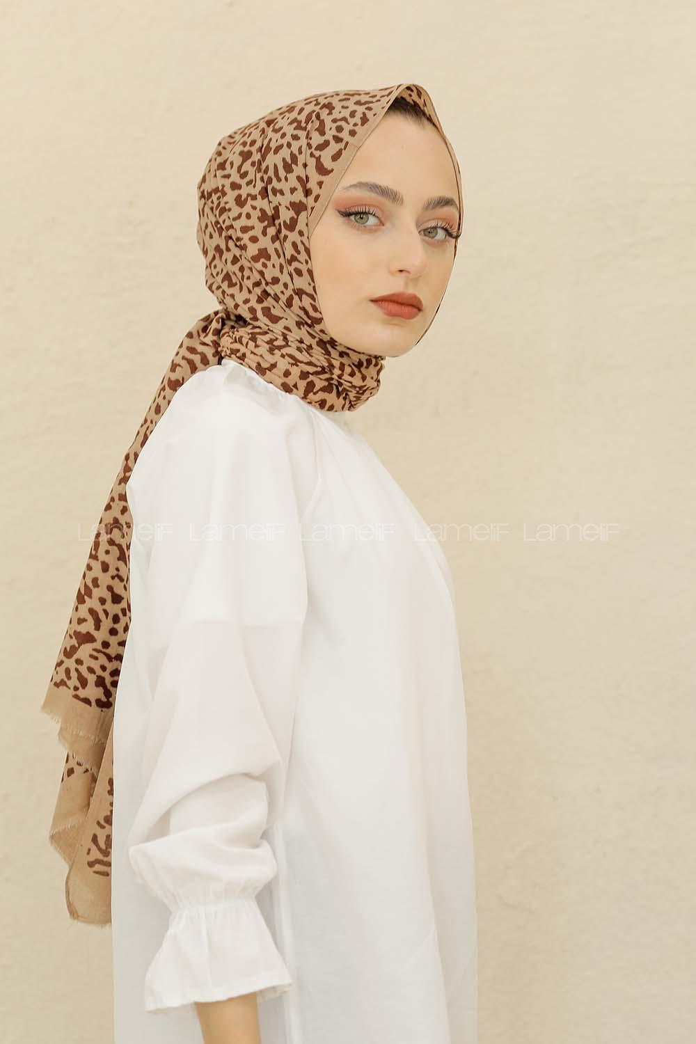 Modalamelif Vizonrengi Rengi Taş Motifli Pamuk Vual Şal